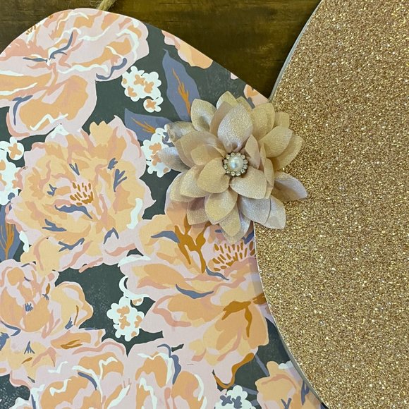 Easter Decoration Spring Home Door Hanger 3 Eggs Rose Gold Floral Peach Navy - Picture 14 of 15